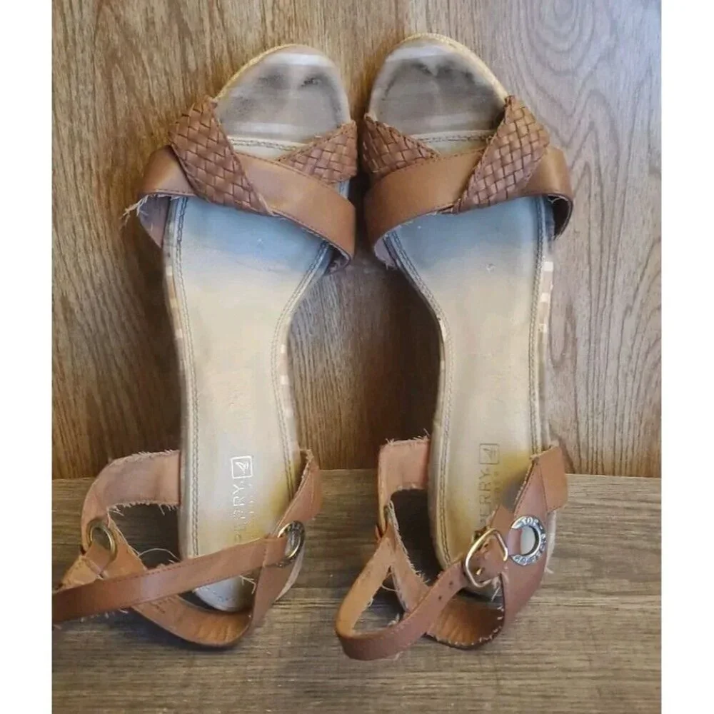 Sperry Top Sider Saylor Espadrilles Wedge Ankle Strap‎ Sandals Womens 10 Brown